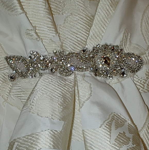 ABS STRAPLESS JEWELED BROCADE DRESS 6 - Picture 5 of 14